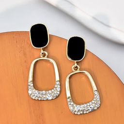 Krelin Gold-Plated Stainless Steel Square Rhinestone Studded Drop Earrings-image-81