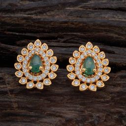 Kushal's Fashion Jewellery Gold-Plated Cubic Zirconia Teardrop Shaped Studs Earrings-0