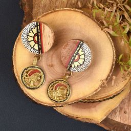 AAKRITI ART CREATIONS Gold-Plated Geometric Drop Earrings-14