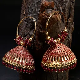 ANIKAS CREATION Gold-Plated Stone Studded & Beaded Dome Shaped Jhumkas-41