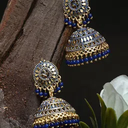 ANIKAS CREATION Gold-Plated Artificial Beads Contemporary Jhumkas-38