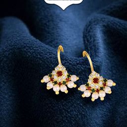 Vighnaharta Gold-Plated Stone-Studded & Pearls Bugadi Earrings-46