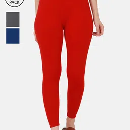 BUY NEW TREND Women Pack Of 3 Solid Pure Cotton Ankle-Length Leggings-image-97