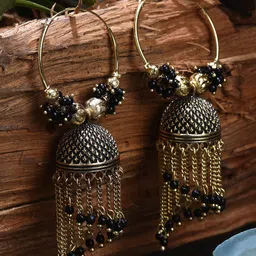 ANIKAS CREATION Gold-Plated Contemporary Jhumkas Earrings-77