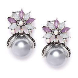 DressBerry Silver-Plated ANd Purple Artificial Stones Contemporary Studs Earrings-43