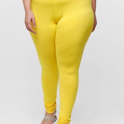 De Moza Women Yellow Solid Cotton Churidar-Length Leggings-image-100