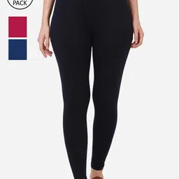BUY NEW TREND Women Pack Of 3 Solid Pure Cotton Ankle-Length Leggings-image-32