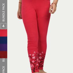 IndiWeaves Girls Pack Of 4 Printed Pure Cotton Ankle Length Leggings-image-89