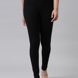 Go Colors Girls Black Solid Cotton Ankle-Length Leggings-image-93
