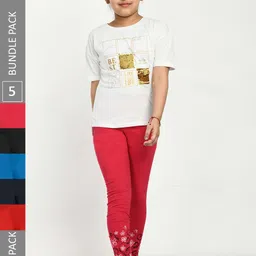 IndiWeaves Girls Pack Of 5 Printed Pure Cotton Ankle Length Leggings-image-81