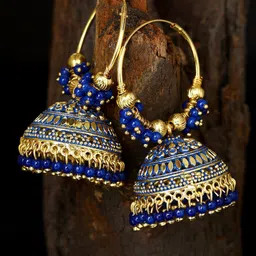 ANIKAS CREATION Gold-Plated Stone Studded & Beaded Dome Shaped Jhumkas-39