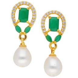 Sri Jagdamba Pearls Dealer Gold-Plated Contemporary Stone Studded & Beaded Drop Earrings-90