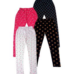 IndiWeaves Girls Pack of 4 Printed Pure Cotton Ankle-Length Leggings-image-100