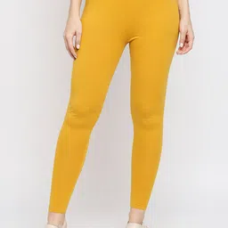 Ethnicity Women Yellow Solid Cotton Ankle Length Leggings-picture-29