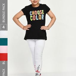 IndiWeaves Girls Pack Of 4 Printed Comfort-Fit Pure Cotton Ankle-Length Leggings-image-81
