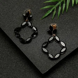 DressBerry Gold-Plated & Black Contemporary Drop Earrings-image-86