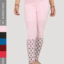 IndiWeaves Girls Pack Of 5 Printed Pure Cotton Ankle Length Leggings-image-99