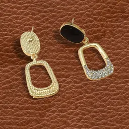 FIMBUL Gold-Plated Rhinestone Studded Square Drop Earrings-63