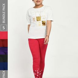 IndiWeaves Girls Pack Of 5 Printed Pure Cotton Ankle Length Leggings-picture-31