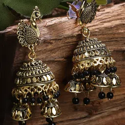 ANIKAS CREATION Gold Plated Peacock Shaped Jhumkas Earrings-image-61