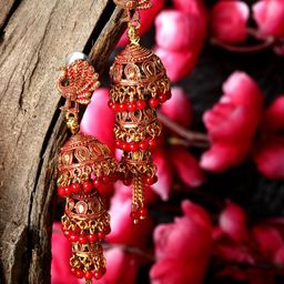 ANIKAS CREATION Gold-Plated Artificial Beads Contemporary Jhumkas-28