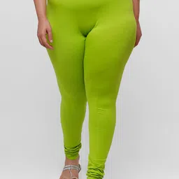 De Moza Women Green Solid Cotton Churidar LengthLeggings-55