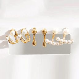 Jewels Galaxy Gold-Toned & White Set Of 6 Contemporary Studs Earrings-23