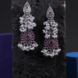 Adwitiya Collection Silver-Plated Oxidised Classic Drop Earrings-image-14