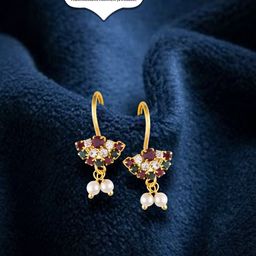 Vighnaharta Gold-Plated Stone-Studded & Pearls Bugadi Earrings-4