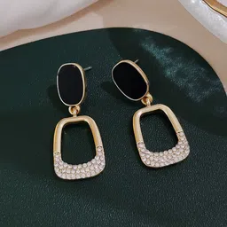 Krelin Gold-Plated Stainless Steel Square Rhinestone Studded Drop Earrings-image-74