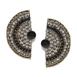 DressBerry Gold-Plated And Black Artificial Stones Contemporary Studs Earrings-picture-8