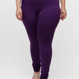 De Moza Women Purple Solid Cotton Churidar-Length Leggings-37
