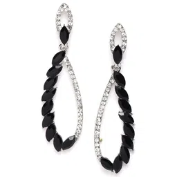 DressBerry Silver-Plated ANd Black Artificial Stones Contemporary Drop Earrings-image-38