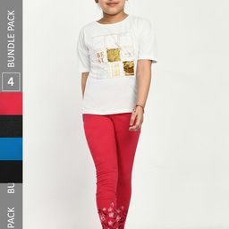 IndiWeaves Girls Pack of 4 Printed Ankle-Length Pure Cotton Leggings-image-80
