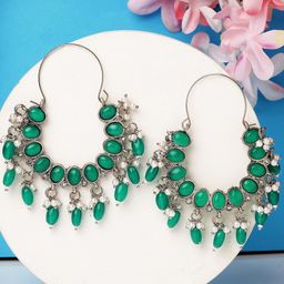 KARATCART Silver Plated Kundan Hoop Earrings-54