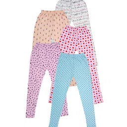 IndiWeaves Girls Pack of 5 Printed Ankle-Length Leggings-image-28