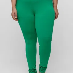 De Moza Women Green Solid Cotton Churidar-Length Leggings-53