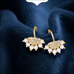 Vighnaharta Gold-Plated Stone-Studded & Pearls Bugadi Earrings-47
