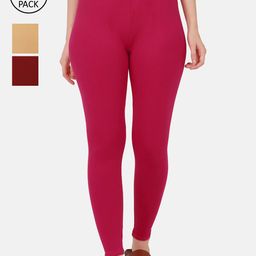 BUY NEW TREND Women Pack Of 3 Solid Ankle-Length Cotton Leggings-image-93