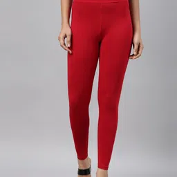 Go Colors Women Red Solid Ankle-Length Leggings-46