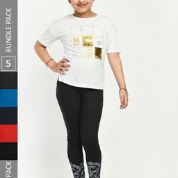 IndiWeaves Girls Pack Of 5 Printed Pure Cotton Ankle Length Leggings-image-68