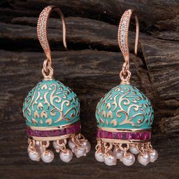 Kushal's Fashion Jewellery Rose Gold-Plated Dome Shaped Jhumkas Earrings-image-13