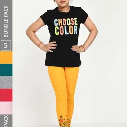 IndiWeaves Girls Pack Of 5 Printed Pure Cotton Ankle Length Leggings-picture-27