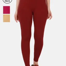 BUY NEW TREND  Women Pack Of 3 Solid Pure-Cotton Ankle-Length Leggings-image-41