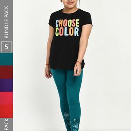 IndiWeaves Girls Pack Of 5 Printed Pure Cotton Ankle Length Leggings-image-101