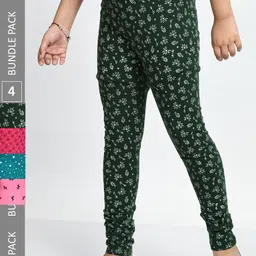 BAESD Girls Pack Of 4 Printed Churidar Length Pure Cotton Leggings-image-51
