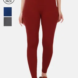 BUY NEW TREND Women Pack Of 3 Solid Cotton Ankle Length Leggings-image-96