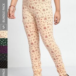 BAESD Girls Pack Of 5 Printed Ankle Length Pure Cotton Leggings-image-0
