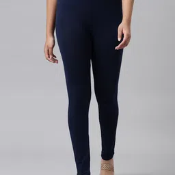 Go Colors Girls Navy Blue Solid Ankle Length Leggings-image-15