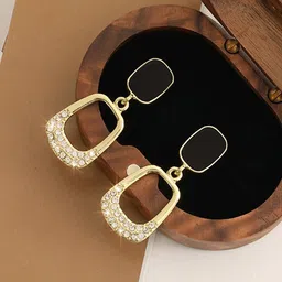 VAGHBHATT Gold Plated Stainless Steel Square Drop Earrings-59